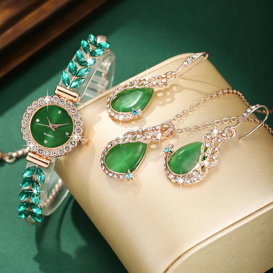 Women's Watch Peacock Elegance + Luxury Jewellery Set