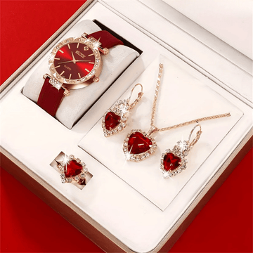 Women's Watch Eid Romance Red + Heart Jewellery Set